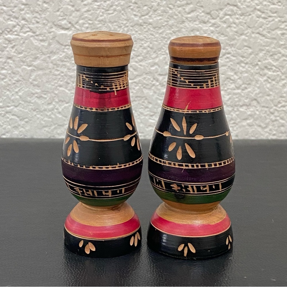 Vintage Mexico Hand Carved Wooden Salt & Pepper Shakers